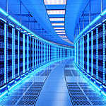 Racks of server in a data center.