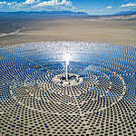 Aerial view of a large solar thermal power plant in the Nevada desert, USA