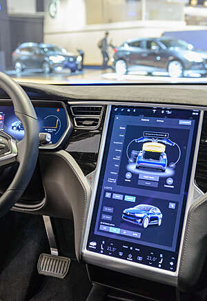car front seat with a massive tablet as a navigation panel.