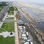 View of Marina beach taken from lighthouse, an important landmark of Chennai. View of receding water level after floods in Chennai in Dec 2015